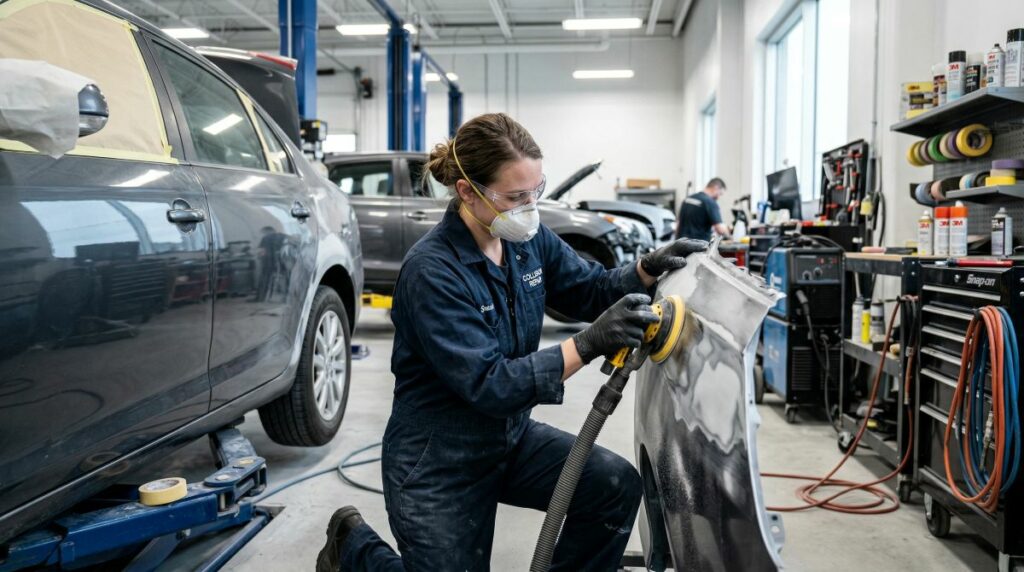 Professional auto body repair work in Hyannis MA showing precision and craftsmanship